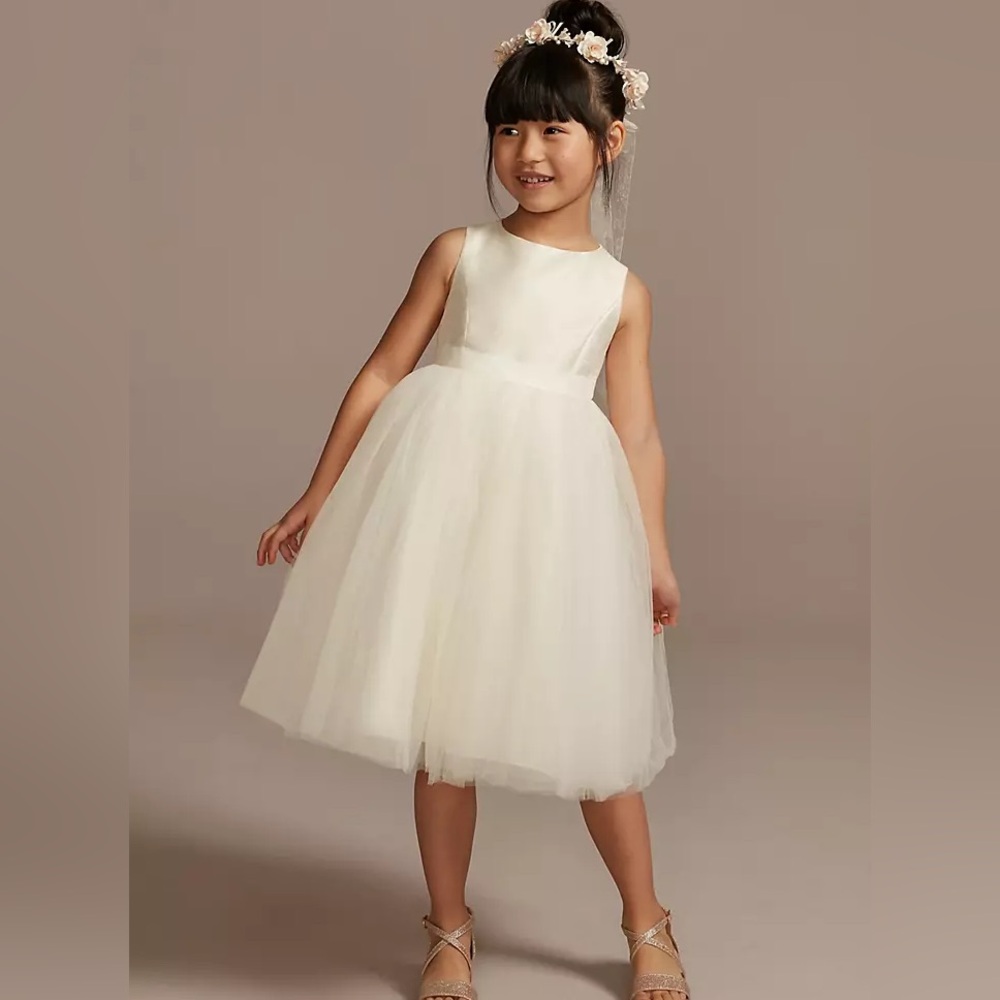 David’s Bridal Flower Girl Dress with Tulle and Ribbon Waist - NWT!